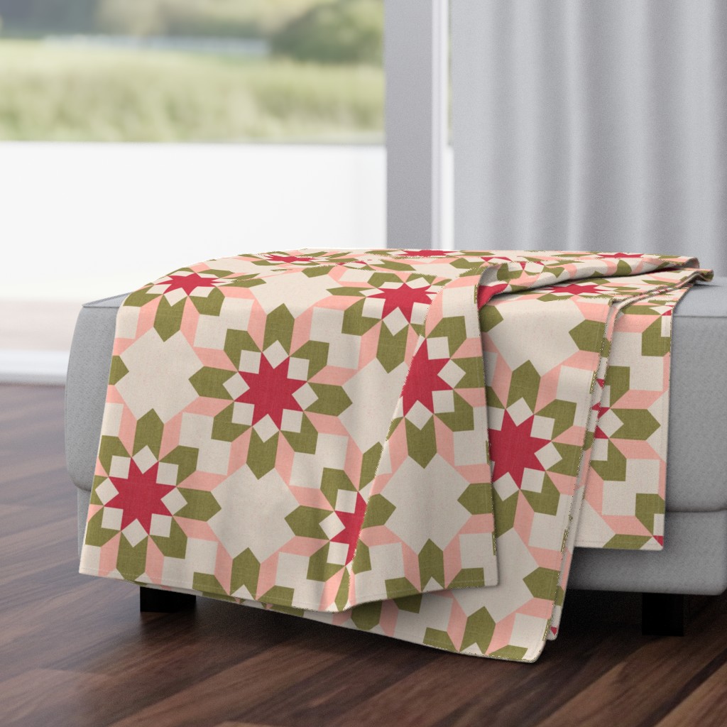 Vintage Retro cheater quilt block nursery geometric woven texture Blush — throw-blanket