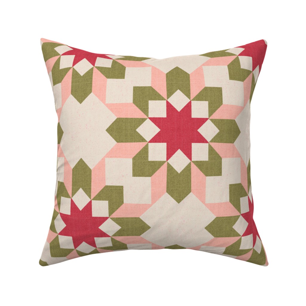 Vintage Retro cheater quilt block nursery geometric woven texture Blush — throw-pillow