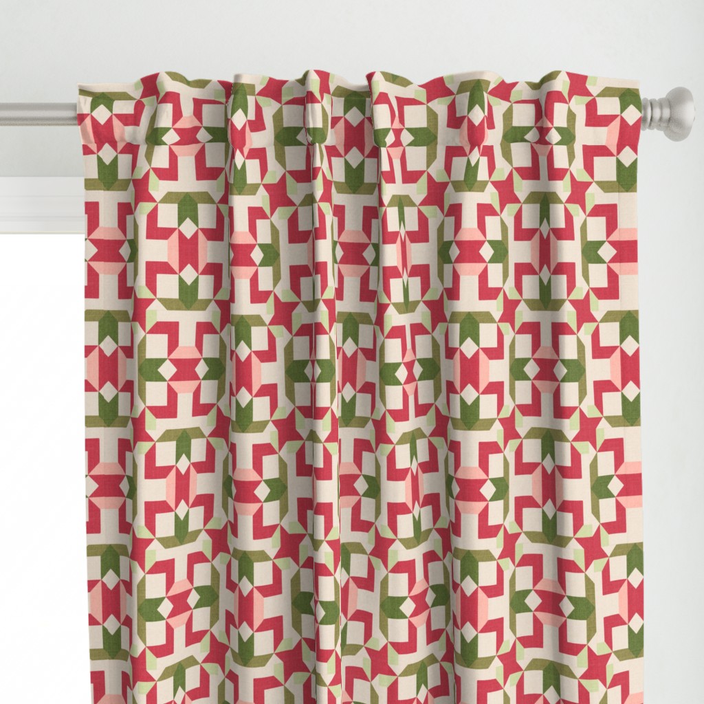 Vintage Retro cheater quilt block nursery geometric woven texture Blush — curtains