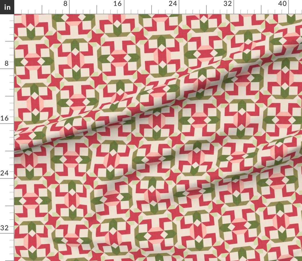 Vintage Retro cheater quilt block nursery geometric woven texture Blush