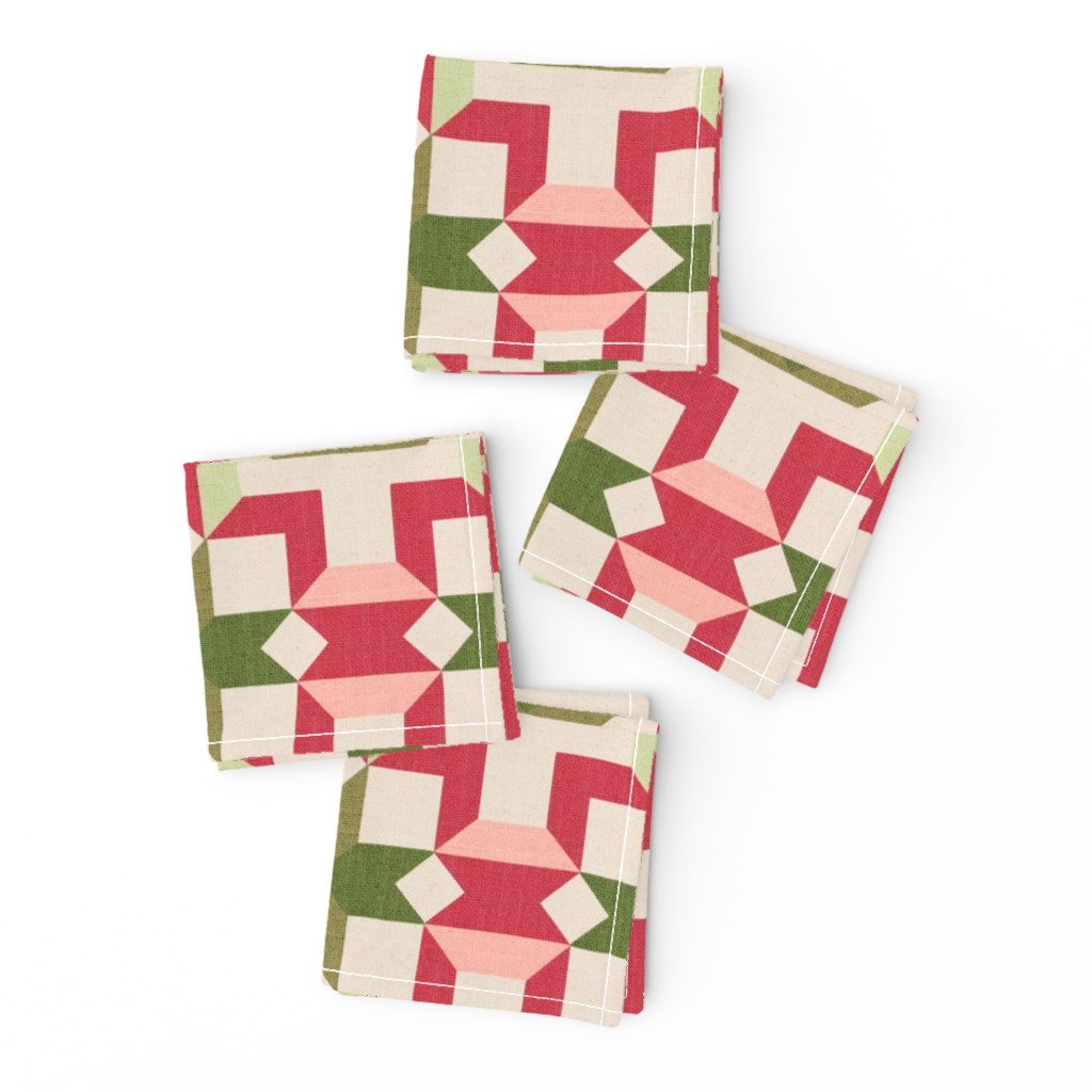 Vintage Retro cheater quilt block nursery geometric woven texture Blush — napkin
