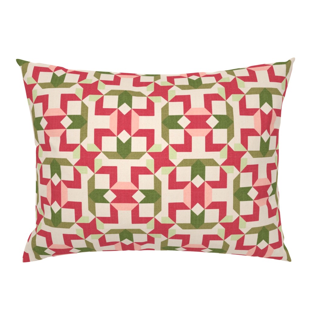 Vintage Retro cheater quilt block nursery geometric woven texture Blush — pillow-sham