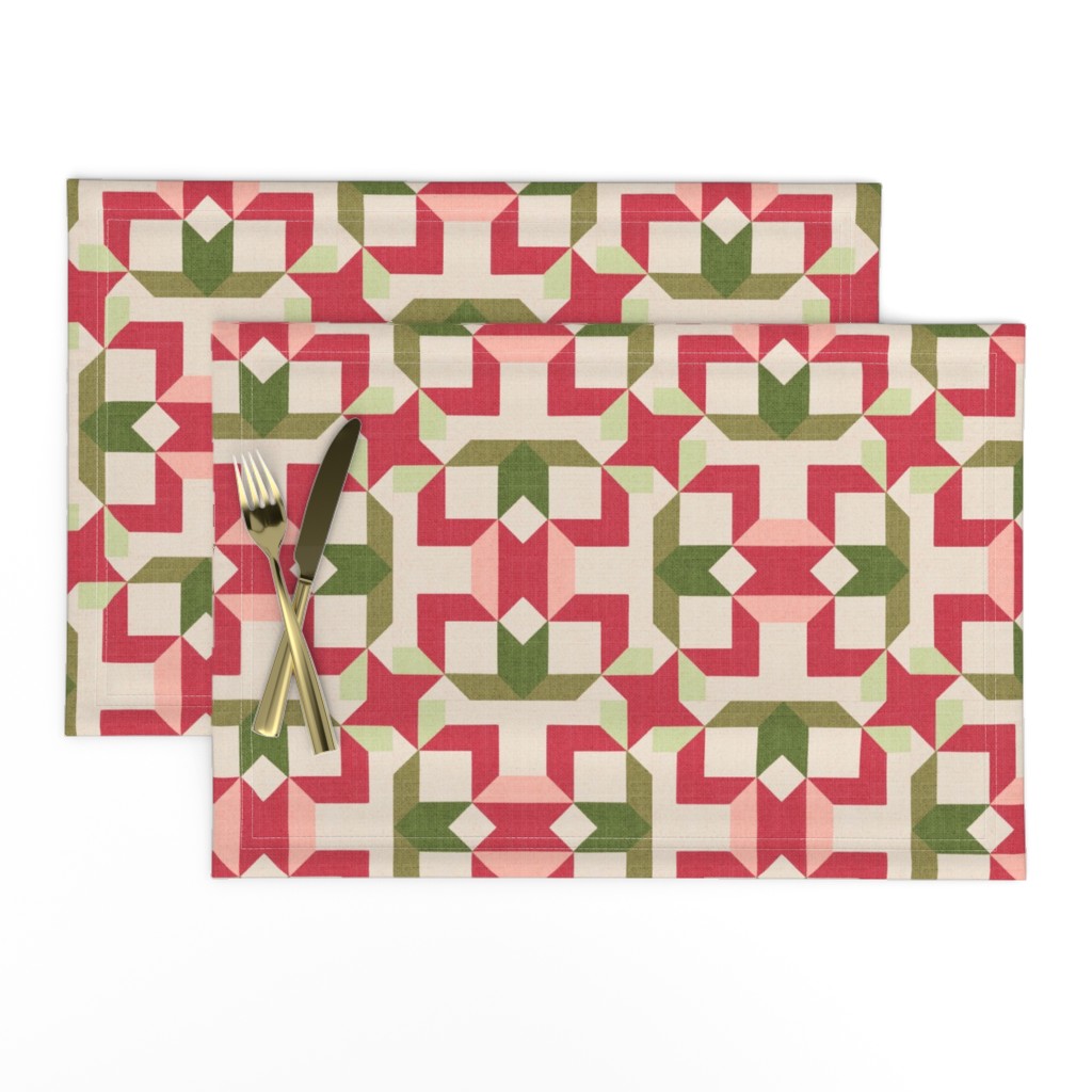 Vintage Retro cheater quilt block nursery geometric woven texture Blush — placemat