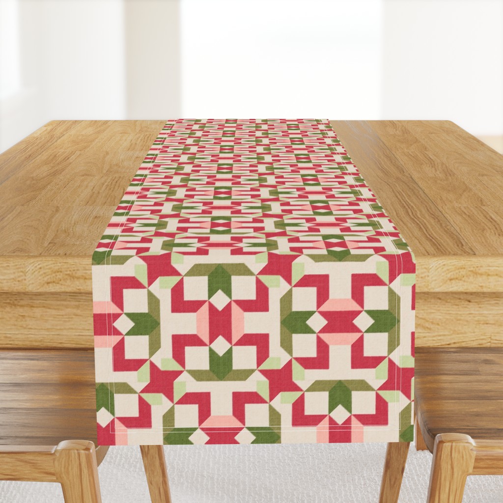 Vintage Retro cheater quilt block nursery geometric woven texture Blush — table-runner