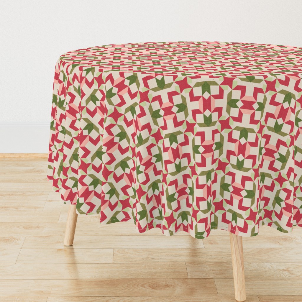 Vintage Retro cheater quilt block nursery geometric woven texture Blush — tablecloth