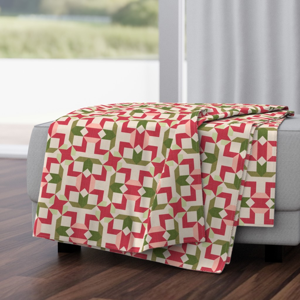 Vintage Retro cheater quilt block nursery geometric woven texture Blush — throw-blanket