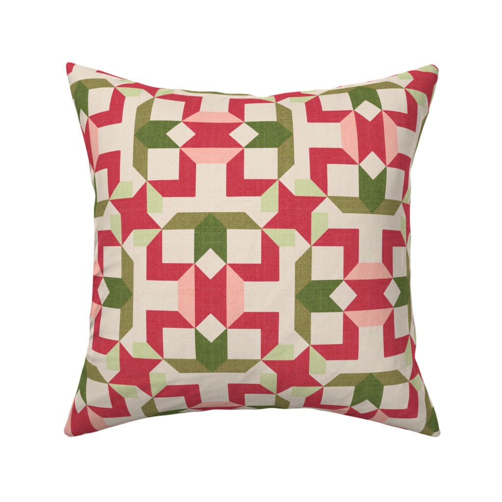 Vintage Retro cheater quilt block nursery geometric woven texture Blush — throw-pillow