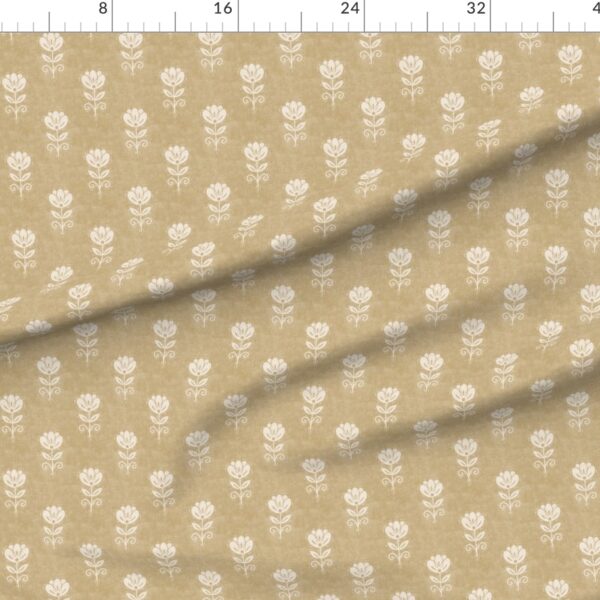 Rustic Block Print Tulip Folk Floral on Linen Texture - Vintage Ochre Wheat Rustic Block Print Tulip Folk Floral on Linen Texture – Vintage Ochre Wheat