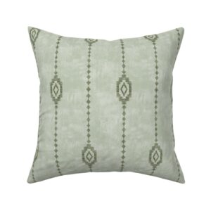 Boho Rustic Ticking Stripes Tribal Ikat Linen Texture in Muted Sage Green