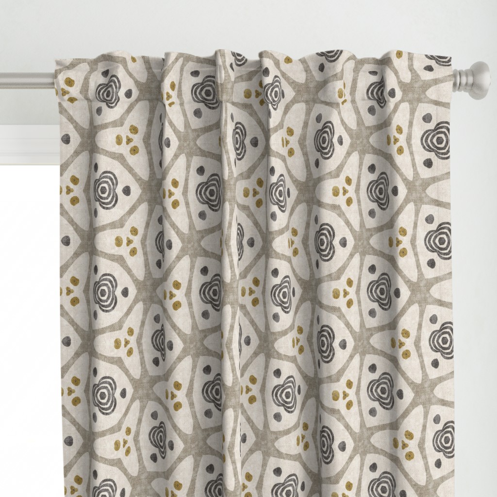 Textural Boho Ogee Floral Geometric Moroccan Medallion Decor – Greige — curtains