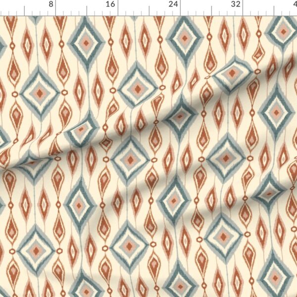 Boho Ikat Diamond Medallion Pattern Terracotta Ivory Dusty Blue Light Coral