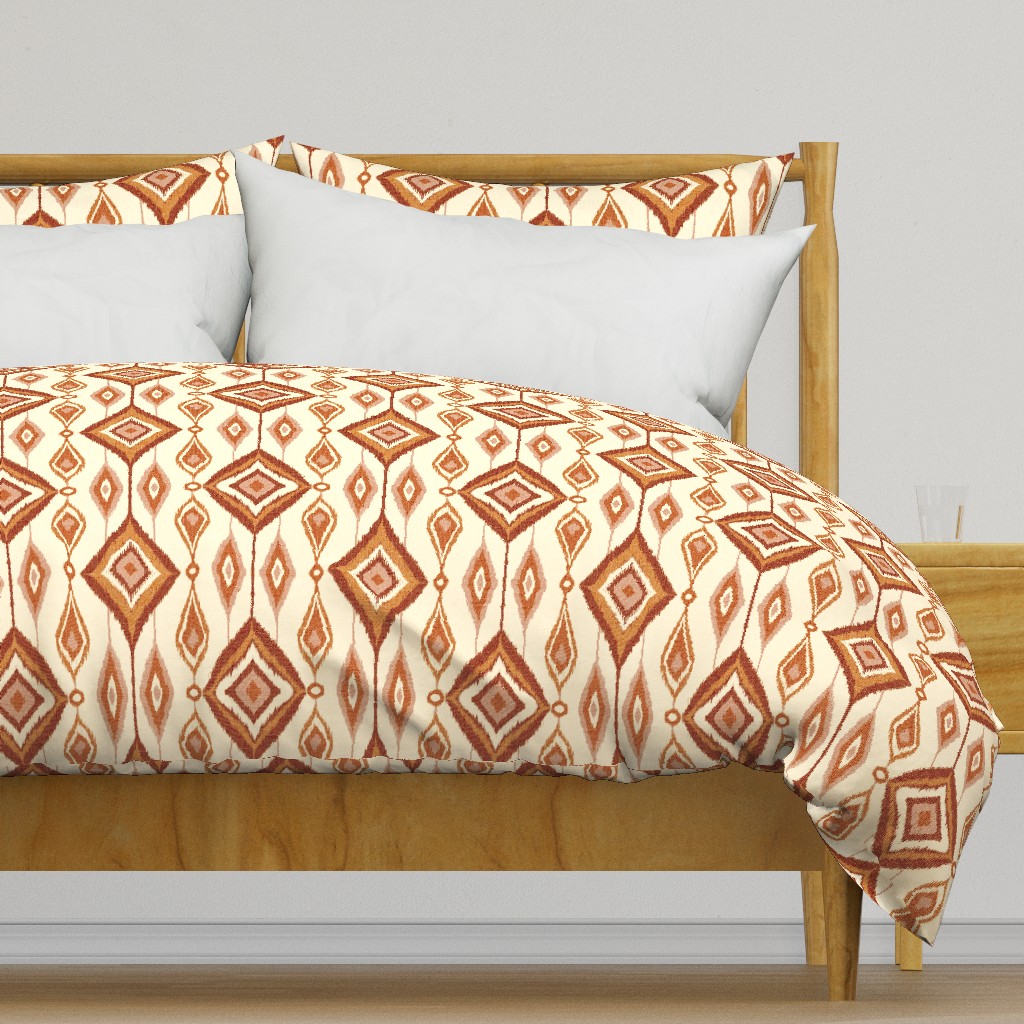 Boho Ikat Diamond Medallion Pattern Orange Amber Terracotta Ivory Cream — duvet-cover