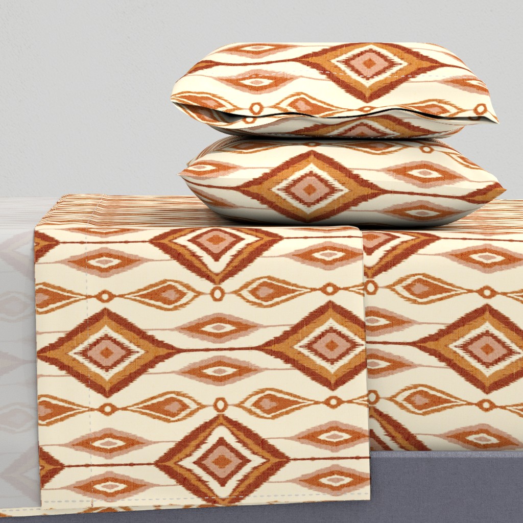 Boho Ikat Diamond Medallion Pattern Orange Amber Terracotta Ivory Cream — sheet-set