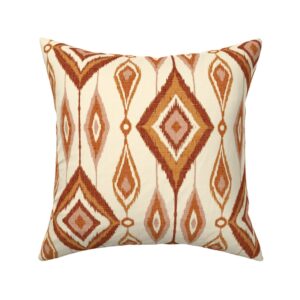 Boho Ikat Diamond Medallion Pattern Orange Amber Terracotta Ivory Cream