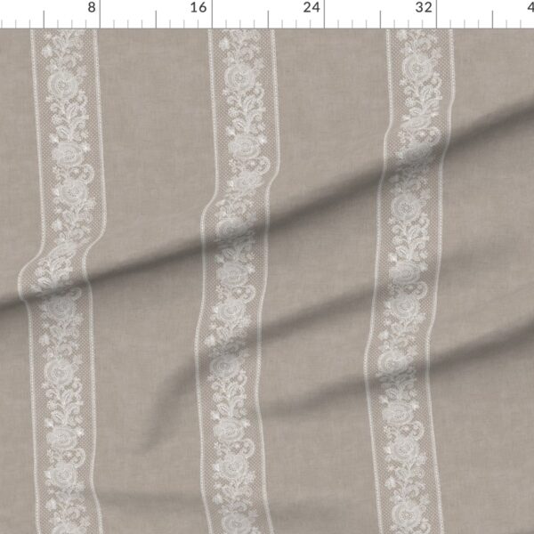 Romantic Delicate Vintage Lace Floral Border Stripe Cottagecore Beige