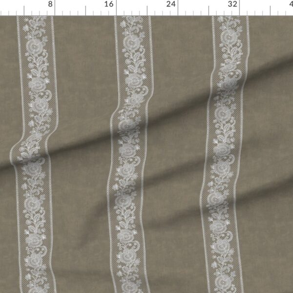 Romantic Delicate Vintage Lace Floral Border Stripe Cottagecore Warm Taupe