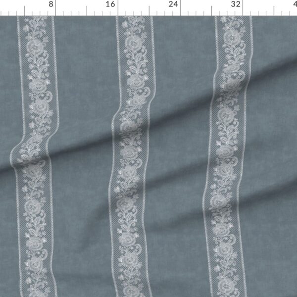 Romantic Delicate Vintage Lace Floral Border Stripe Cottagecore Slate Blue