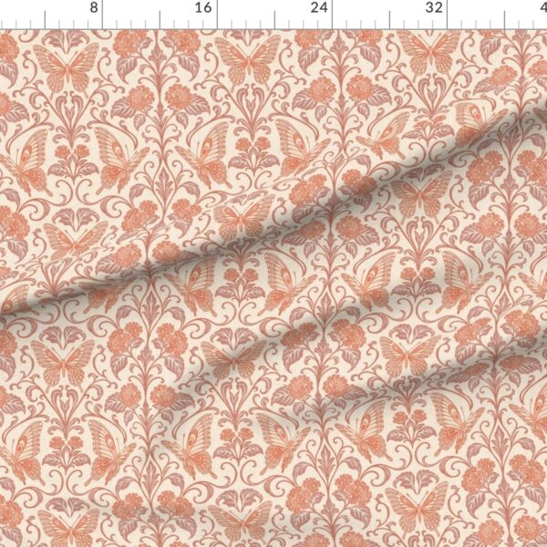 Butterfly & Lantana Art Nouveau Vintage Damask Floral Pattern – Coral Mauve