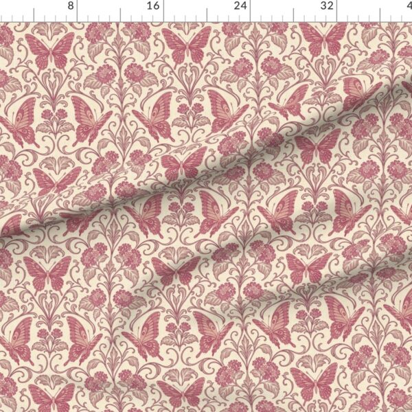 Butterfly & Lantana Art Nouveau Vintage Damask Floral Pattern – Mauve Pink