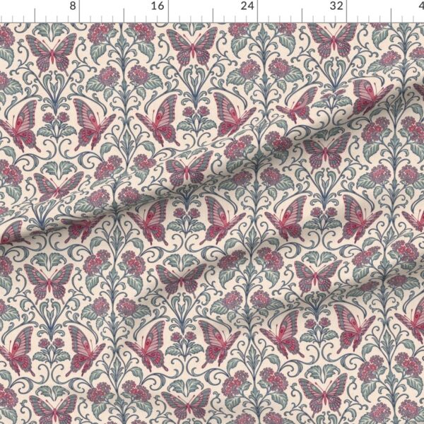 Butterfly & Lantana Art Nouveau Vintage Damask Floral Pattern – Berry Pink Teal