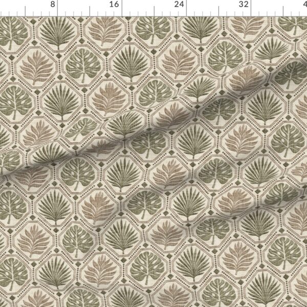 Jacquard Textural Tropical Leaves Retro Vintage Botanical Geometric Sage