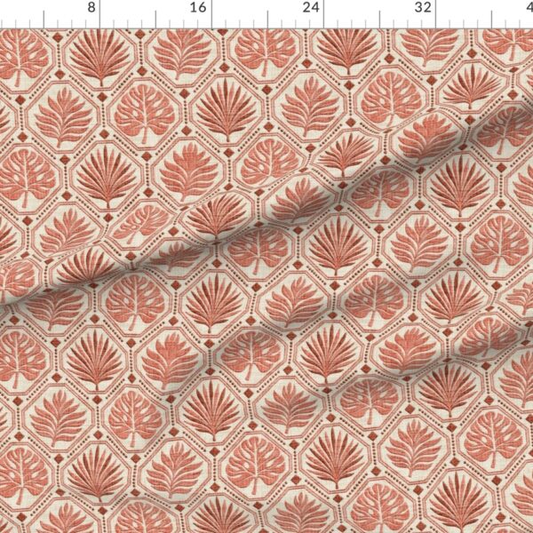 Jacquard Textural Tropical Leaves Retro Vintage Botanical Geometric Coral
