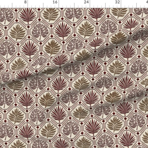 Jacquard Textural Tropical Leaves Retro Vintage Botanical Geometric Merlot