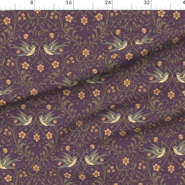 Vintage Swallows & Scrolling Florals Morris Style Arts & Crafts - Plum Vintage Swallows & Scrolling Florals Morris Style Arts & Crafts – Plum