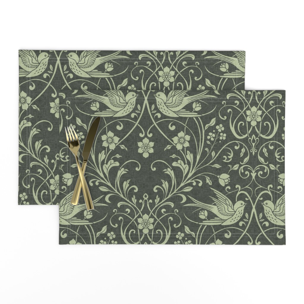 Vintage Swallows & Scrolling Florals Morris Style Arts & Crafts – Moss Fern — placemat