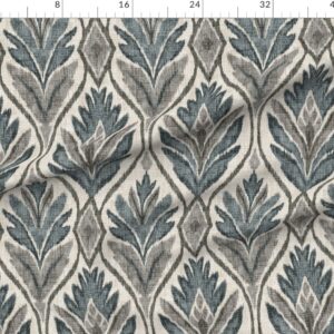 boho-ikat-leaves-botanical-linen-textured-wide-ogee-medallions-in-ash-gray
