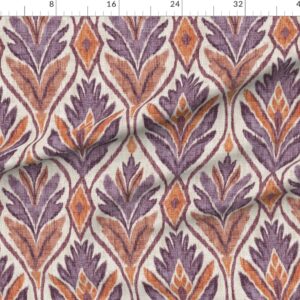 boho-ikat-leaves-botanical-linen-textured-wide-ogee-medallions-in-plum