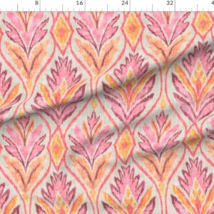 boho-ikat-leaves-botanical-linen-textured-wide-ogee-medallions-in-flamingo