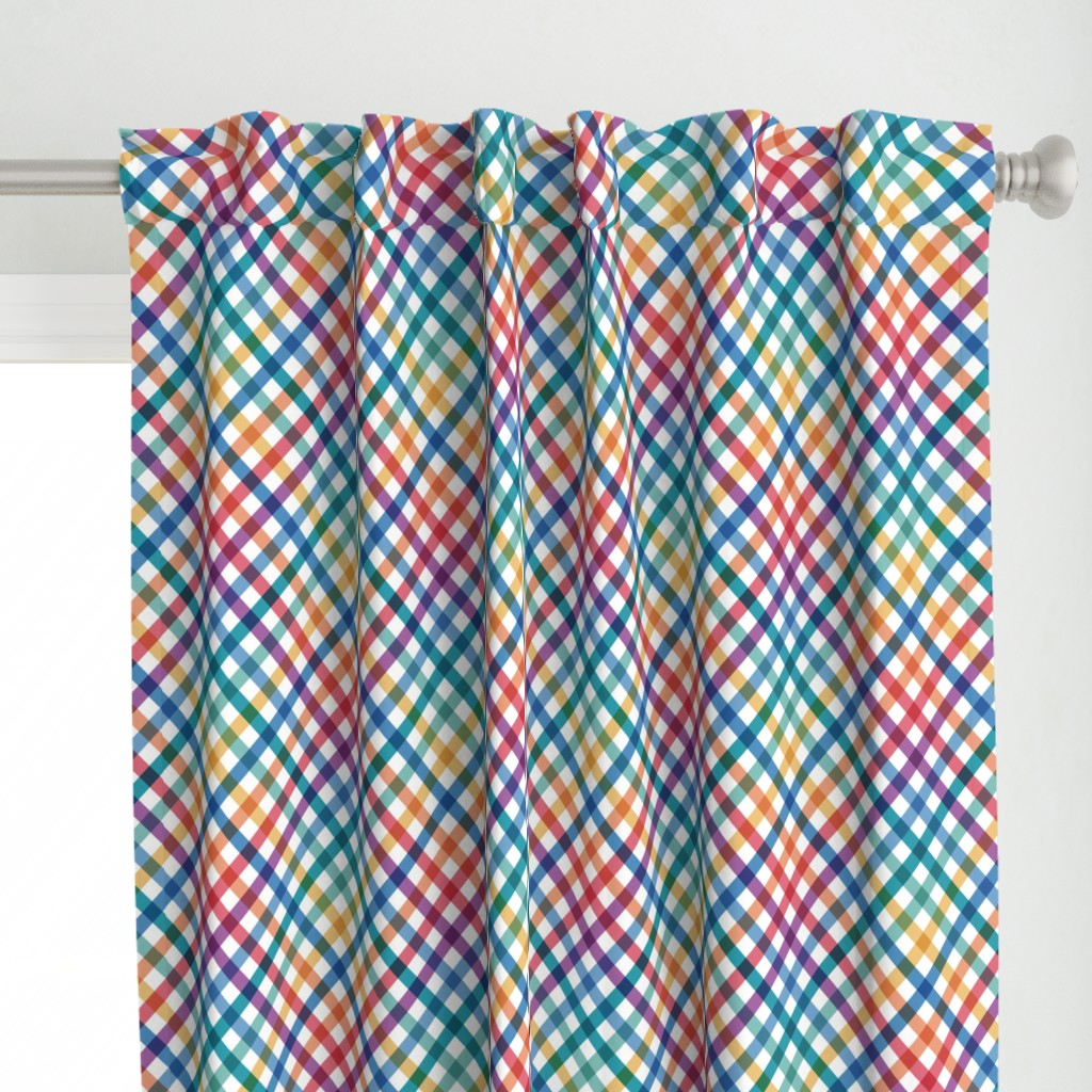 Diagonal Tartan Plaid Check Bold Multicolor Crossweave Stripes in Carnival — curtains