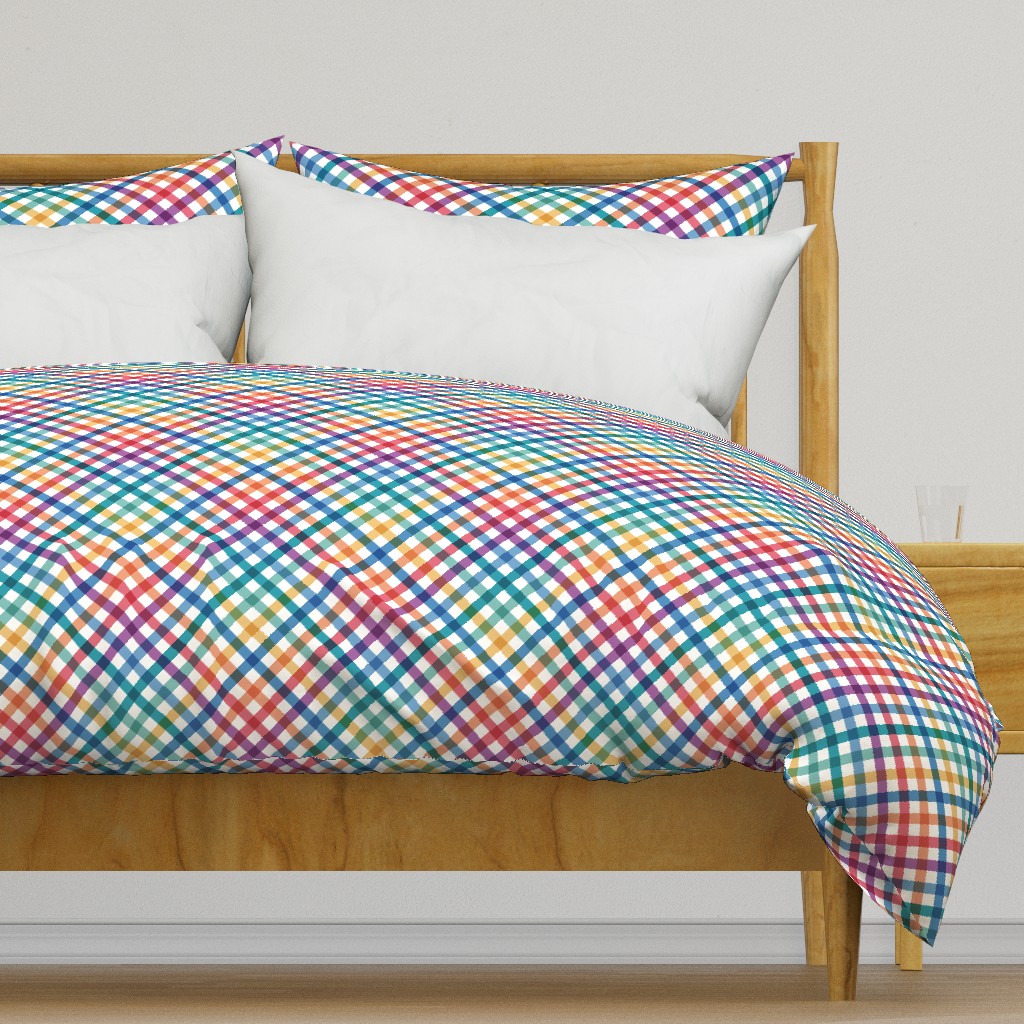 Diagonal Tartan Plaid Check Bold Multicolor Crossweave Stripes in Carnival — duvet-cover
