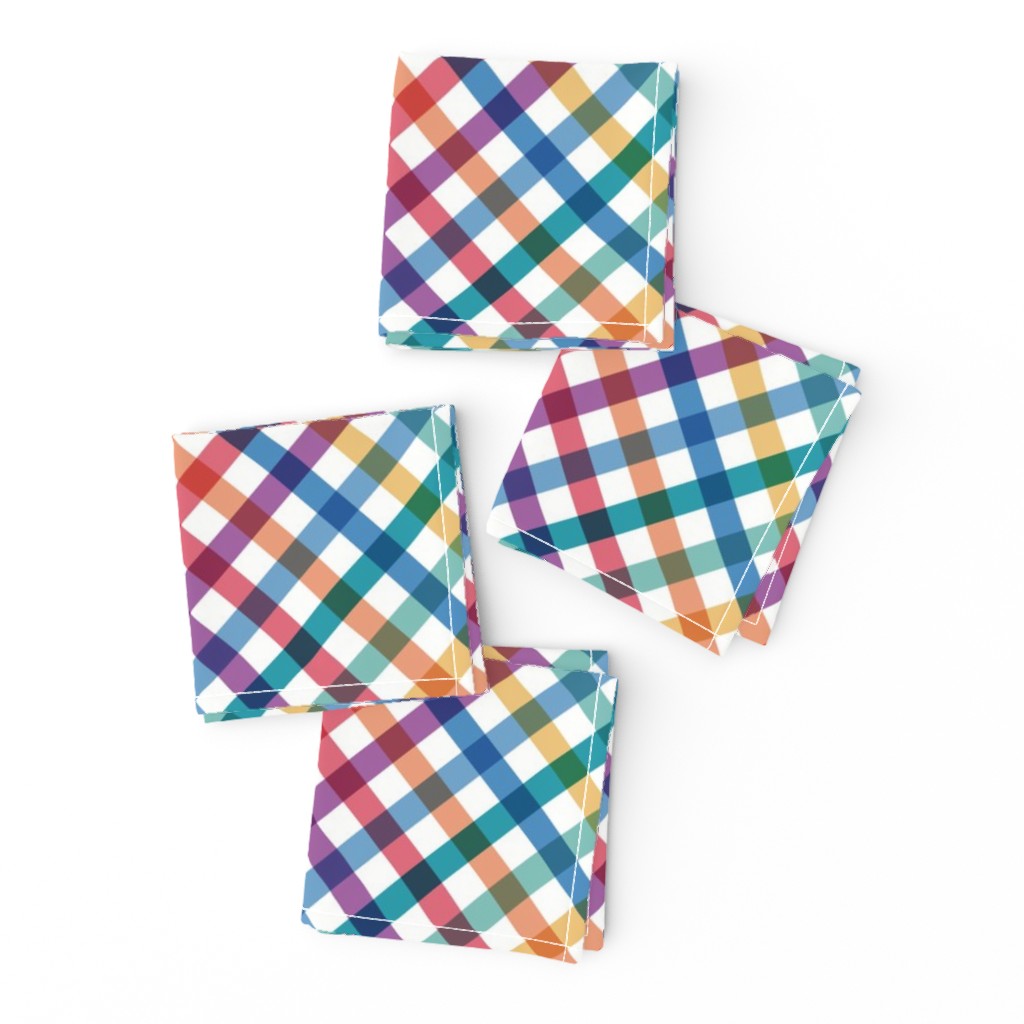 Diagonal Tartan Plaid Check Bold Multicolor Crossweave Stripes in Carnival — napkin