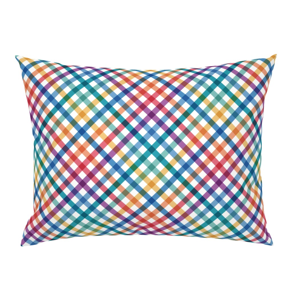 Diagonal Tartan Plaid Check Bold Multicolor Crossweave Stripes in Carnival — pillow-sham