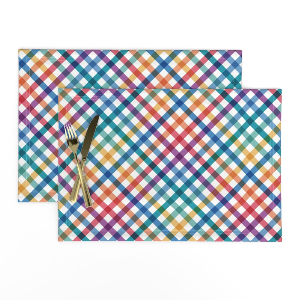 Diagonal Tartan Plaid Check Bold Multicolor Crossweave Stripes in Carnival — placemat