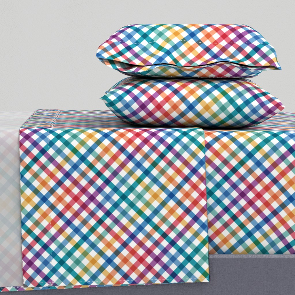 Diagonal Tartan Plaid Check Bold Multicolor Crossweave Stripes in Carnival — sheet-set