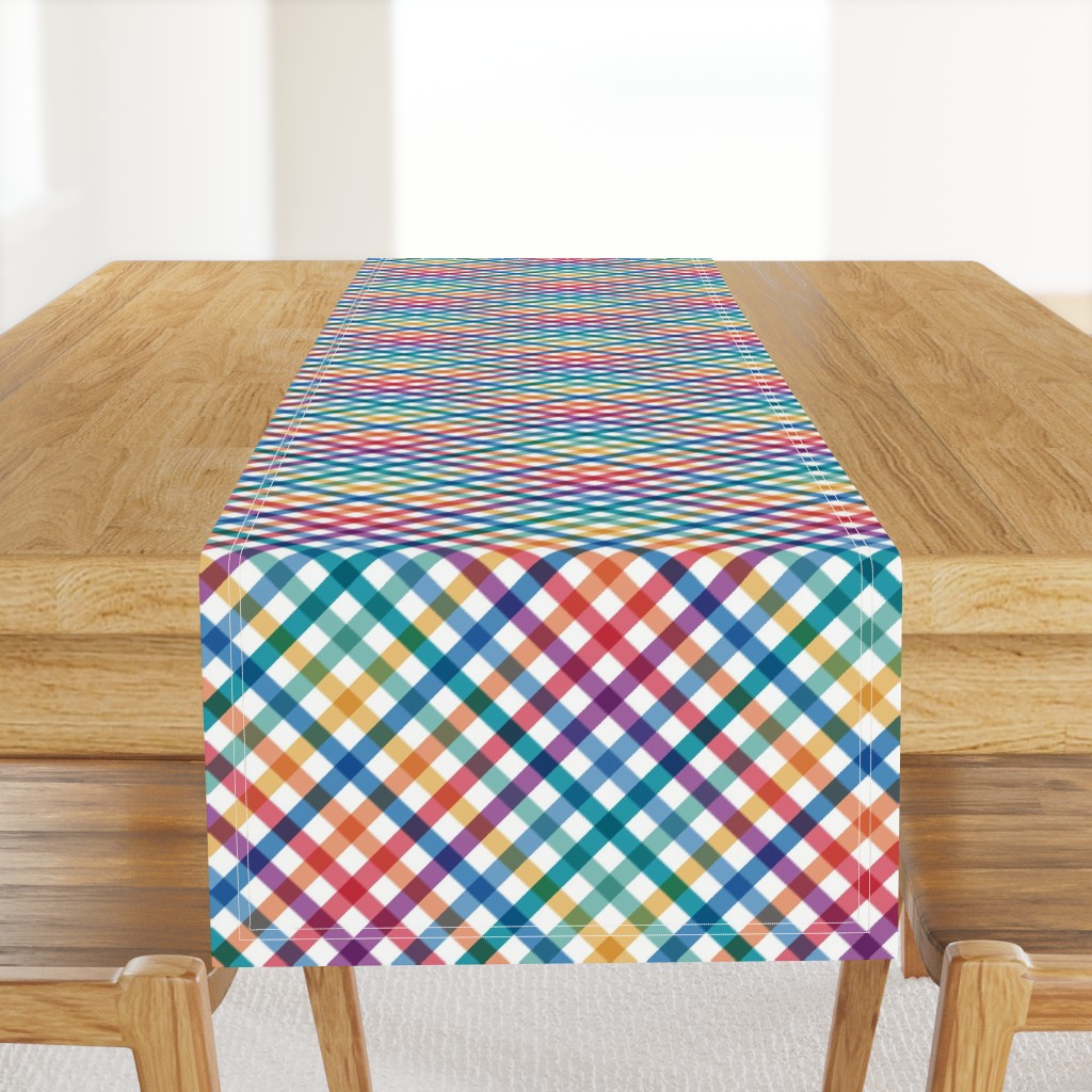 Diagonal Tartan Plaid Check Bold Multicolor Crossweave Stripes in Carnival — table-runner