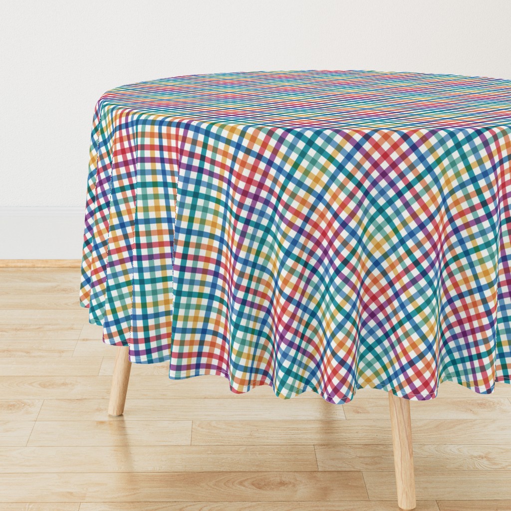 Diagonal Tartan Plaid Check Bold Multicolor Crossweave Stripes in Carnival — tablecloth