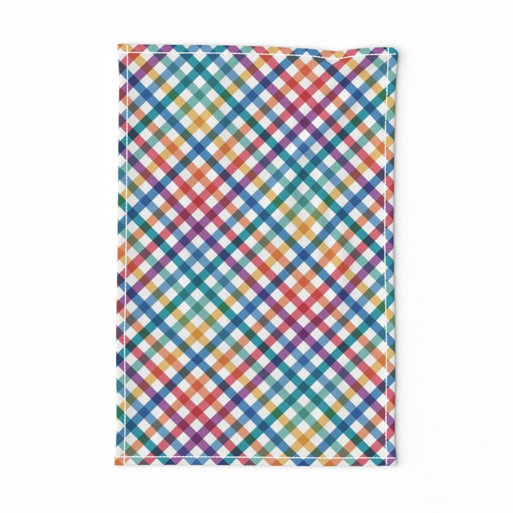Diagonal Tartan Plaid Check Bold Multicolor Crossweave Stripes in Carnival — tea-towel