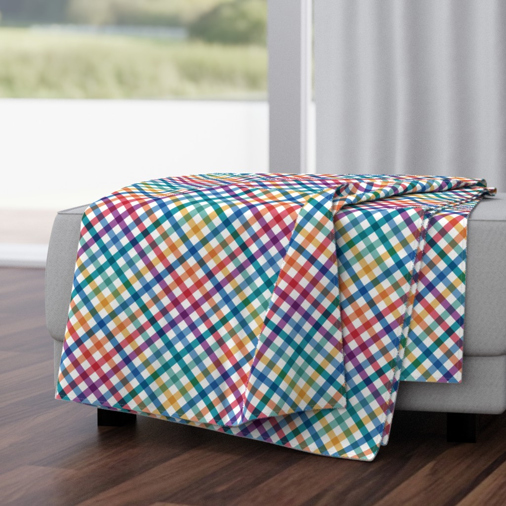 Diagonal Tartan Plaid Check Bold Multicolor Crossweave Stripes in Carnival — throw-blanket