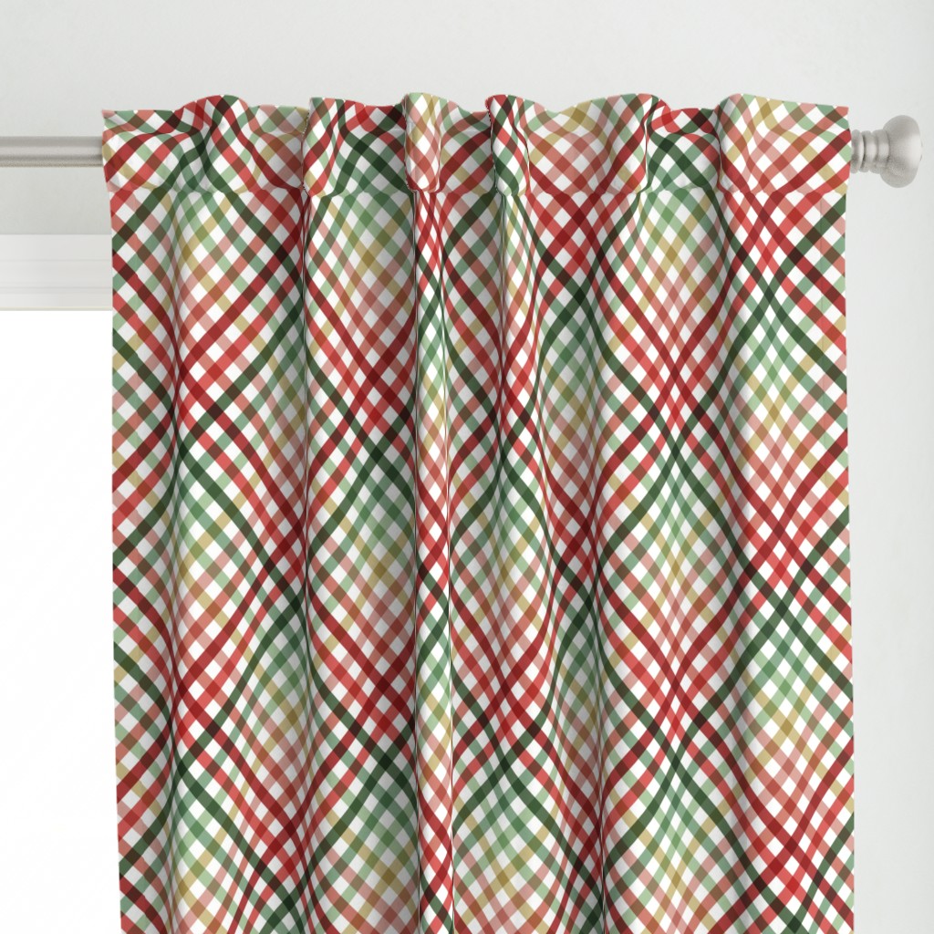 Diagonal Tartan Plaid Check Festive Christmas Holiday Crossweave Stripes — curtains
