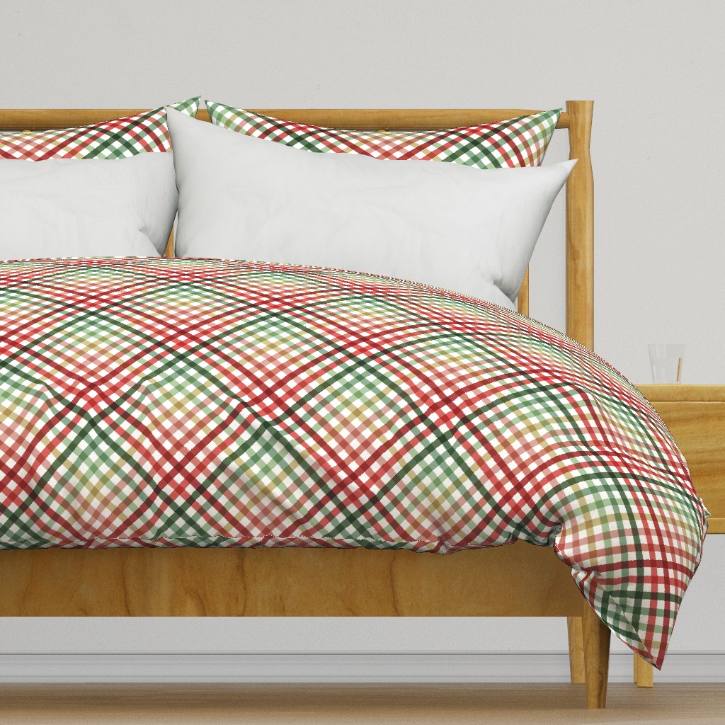 Diagonal Tartan Plaid Check Festive Christmas Holiday Crossweave Stripes — duvet-cover