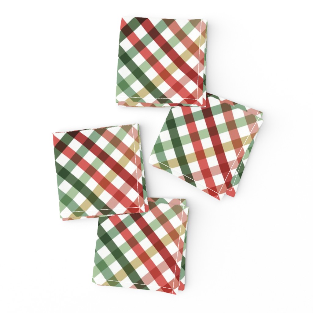 Diagonal Tartan Plaid Check Festive Christmas Holiday Crossweave Stripes — napkin
