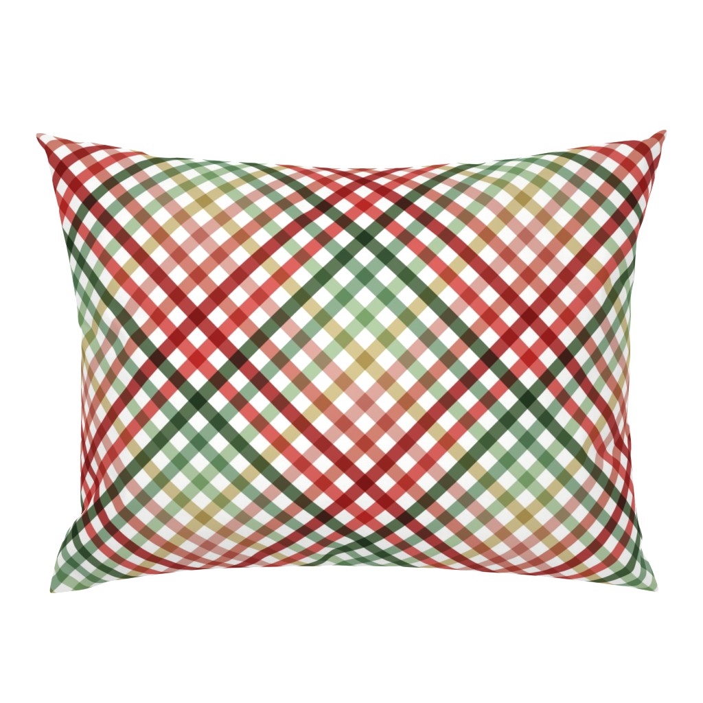 Diagonal Tartan Plaid Check Festive Christmas Holiday Crossweave Stripes — pillow-sham