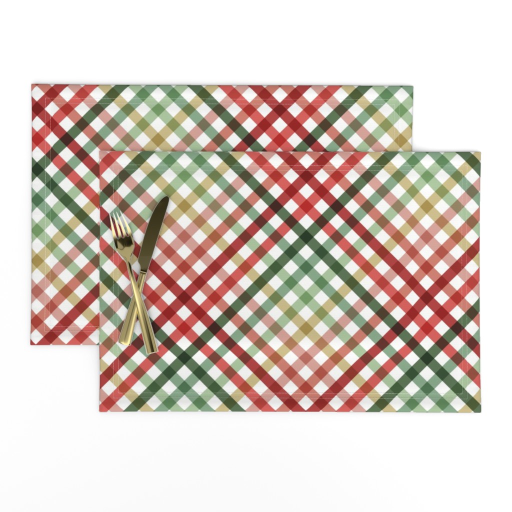 Diagonal Tartan Plaid Check Festive Christmas Holiday Crossweave Stripes — placemat