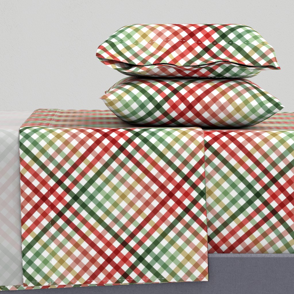 Diagonal Tartan Plaid Check Festive Christmas Holiday Crossweave Stripes — sheet-set