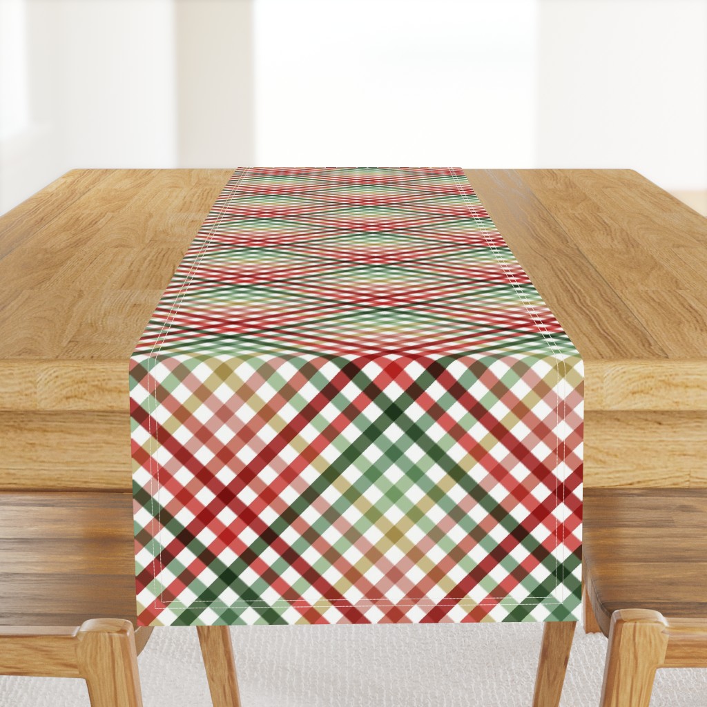 Diagonal Tartan Plaid Check Festive Christmas Holiday Crossweave Stripes — table-runner