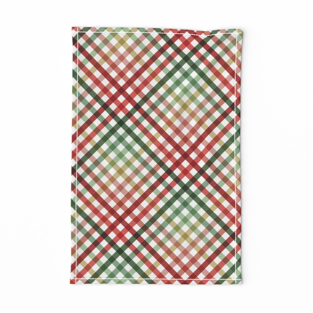 Diagonal Tartan Plaid Check Festive Christmas Holiday Crossweave Stripes — tea-towel